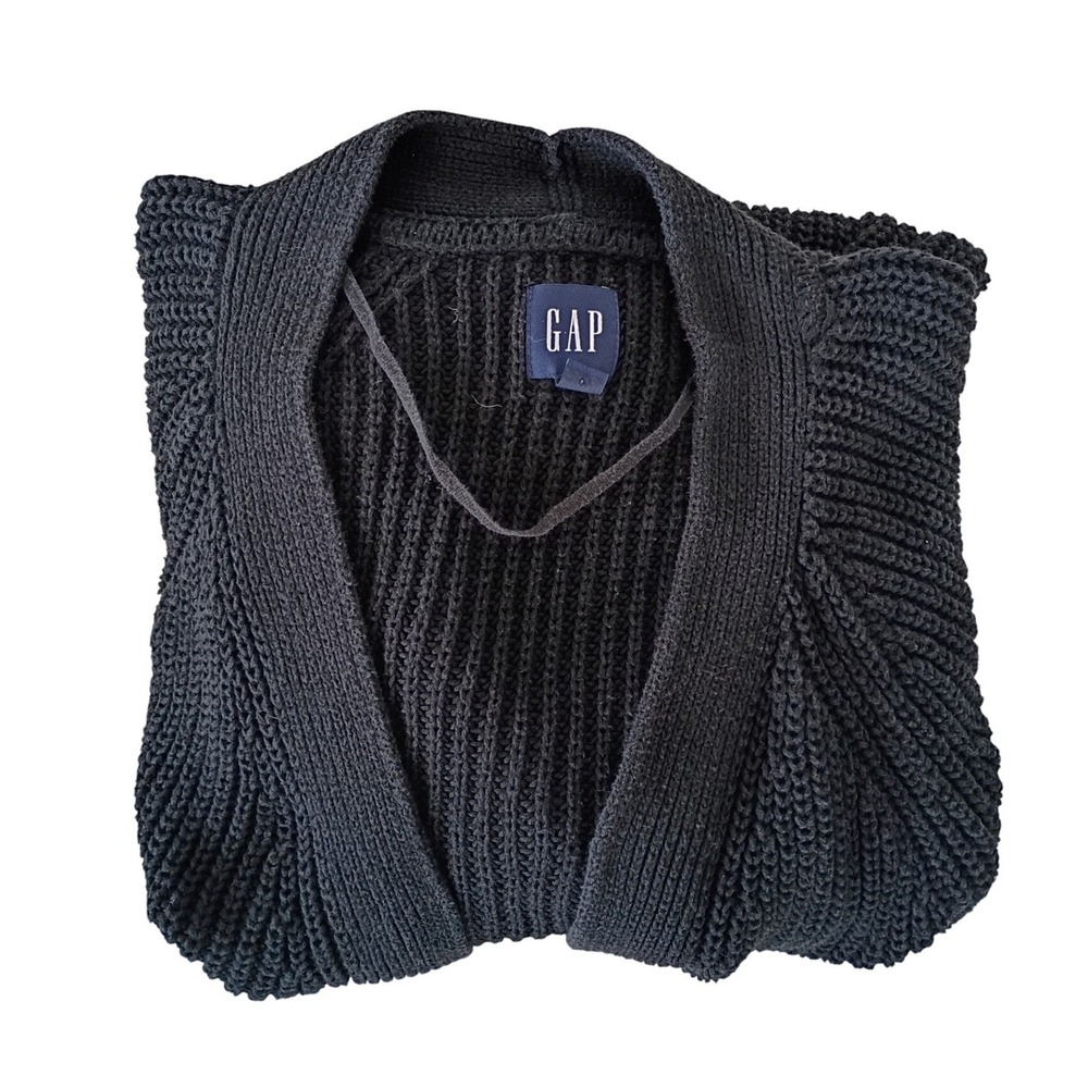 GAP 100% Cotton True Black L Longline Shawl Collar Cardigan Sweater Minimalist - Picture 3 of 8